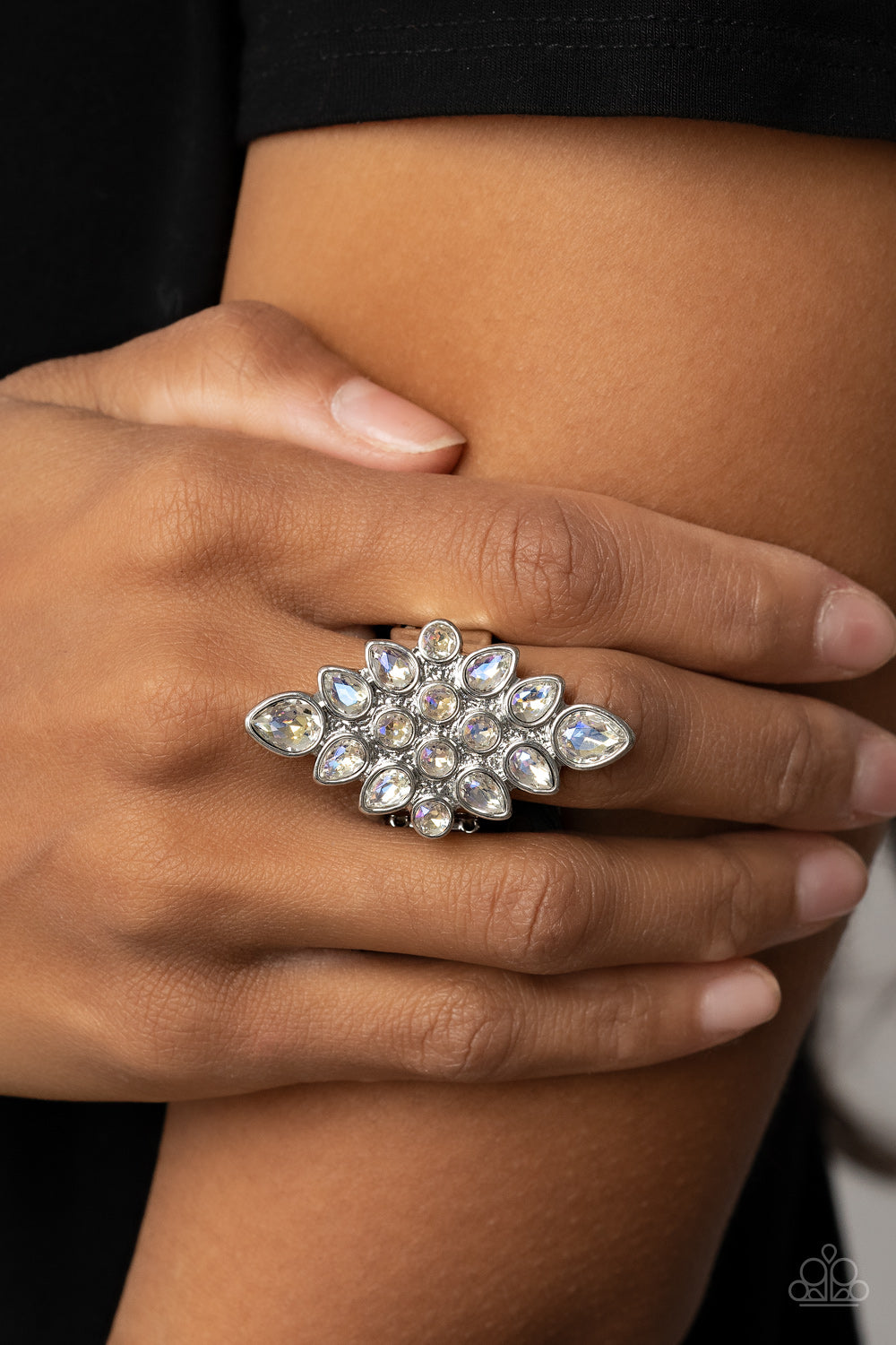Combustible Iridescence - White and Silver Ring