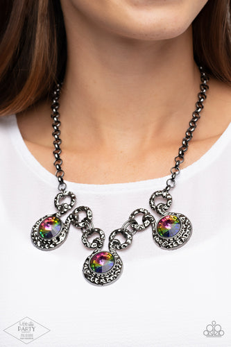 Hypnotized - Multicolored Gunmetal Necklace- Paparazzi Accessories