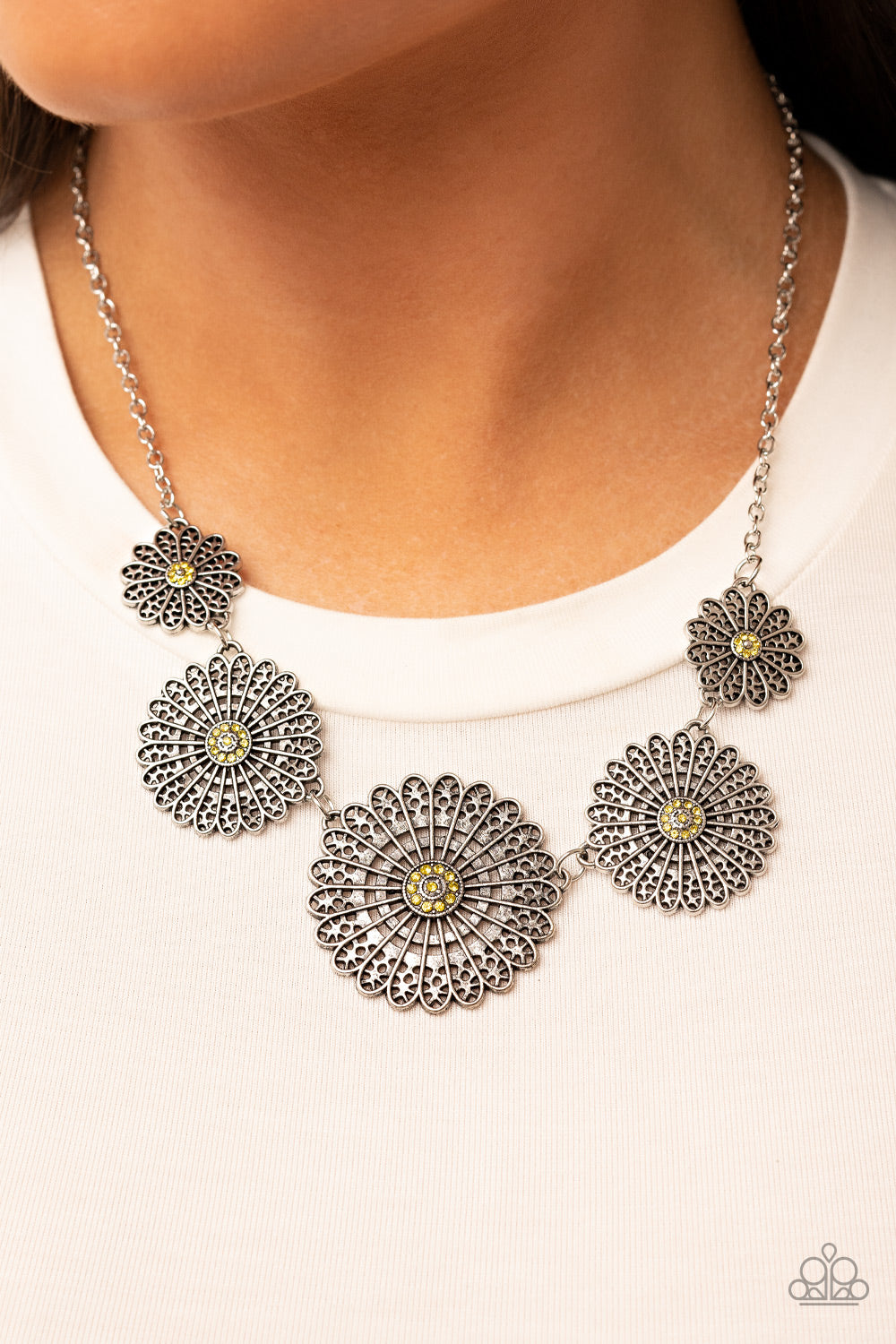 Marigold Meadows - Yellow and Silver Necklace- Paparazzi Accessories