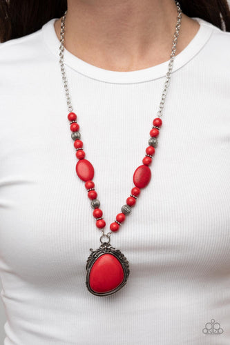 Southwest Paradise - Red and Silver Necklace- Paparazzi Accessories