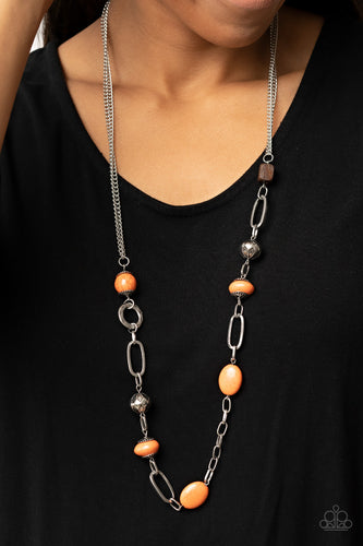 Barefoot Bohemian - Orange and Silver Necklace- Paparazzi Accessories