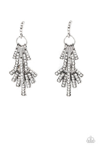 Fan of Glam - White and Silver Earrings- Paparazzi Accessories