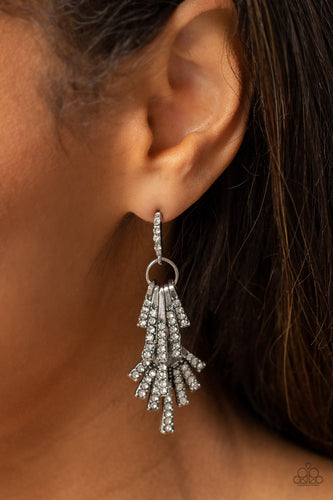 Fan of Glam - White and Silver Earrings- Paparazzi Accessories