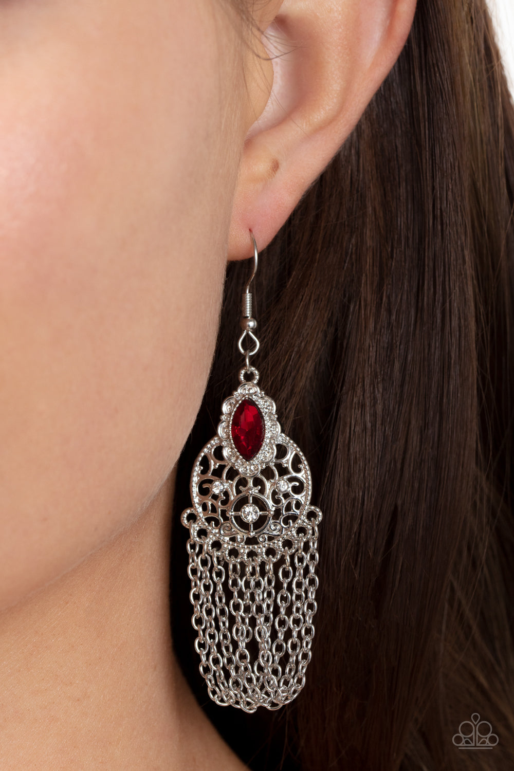 Pressed for CHIME - Red and Silver Earrings- Paparazzi Accessories