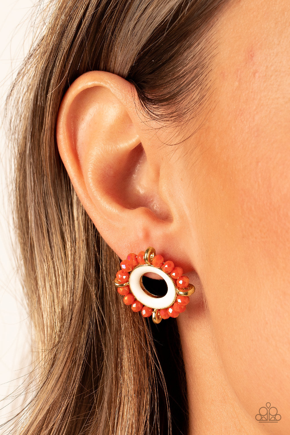 Nautical Notion - Orange and Silver Earrings- Paparazzi Accessories