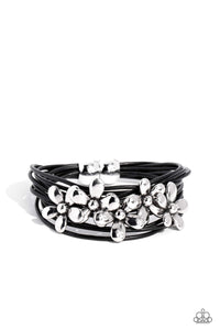 Here Comes the BLOOM - Black and Silver Bracelet- Paparazzi Accessories