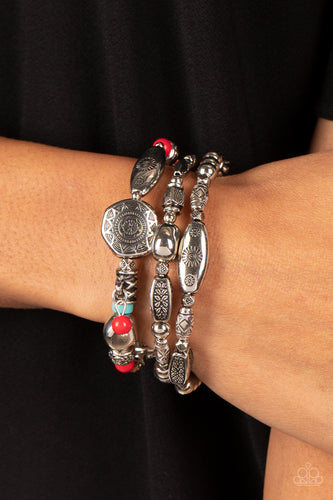 Western Quest - Red and Silver Bracelets- Paparazzi Accessories