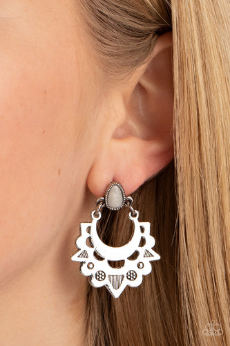 Earthy Zeal - White and Silver Earrings- Paparazzi Accessories