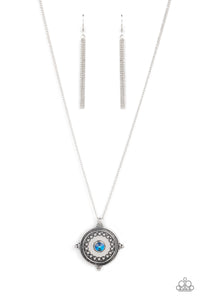 Compass Composure - Blue and Silver Necklace- Paparazzi Accessories
