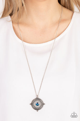 Compass Composure - Blue and Silver Necklace- Paparazzi Accessories