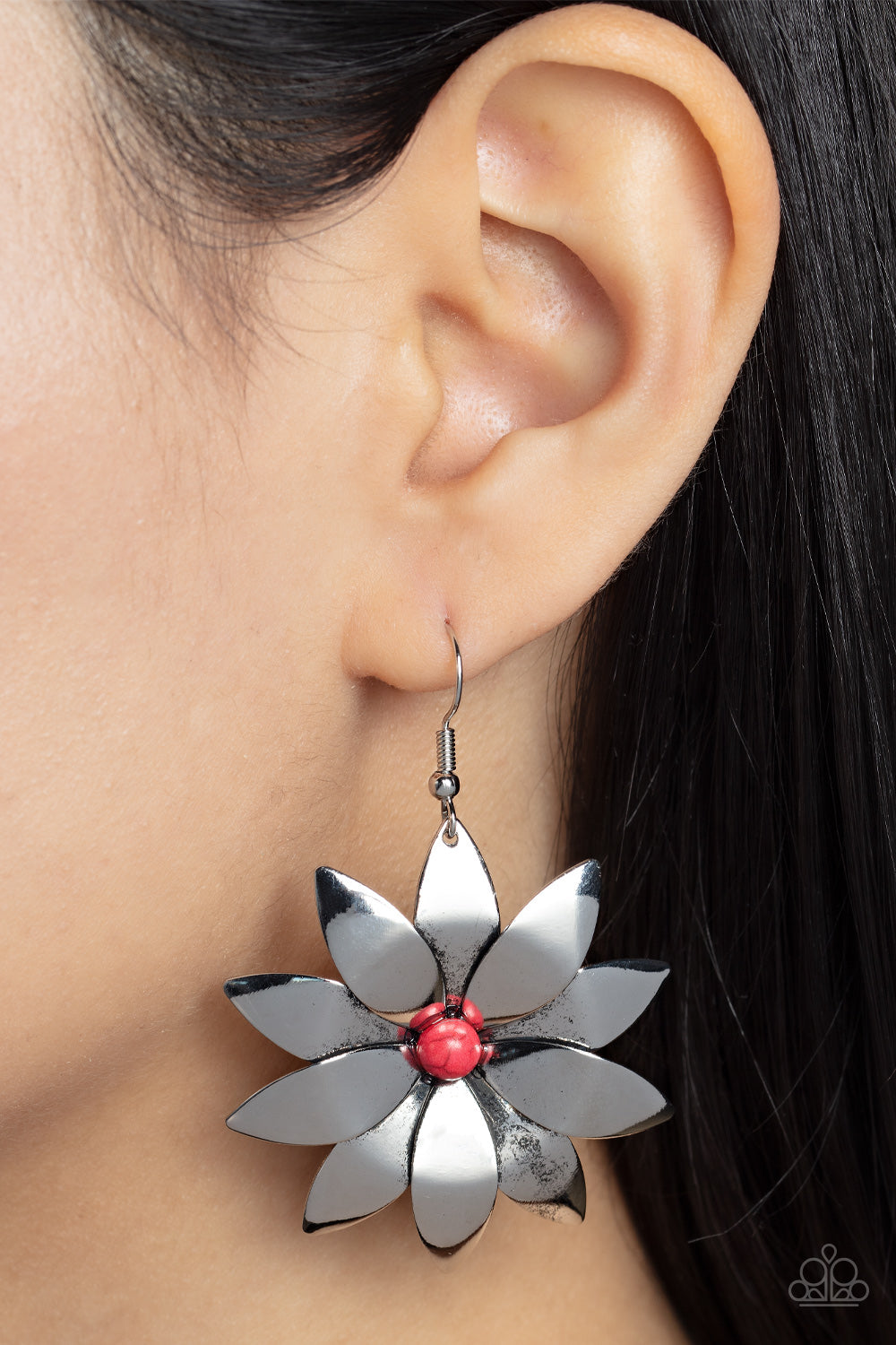 Pinwheel Prairies - Red and Silver Earrings- Paparazzi Accessories