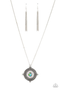 Compass Composure - Green and Silver Necklace- Paparazzi Accessories