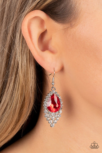 Glorious Glimmer - Red and Silver Earrings- Paparazzi Accessories