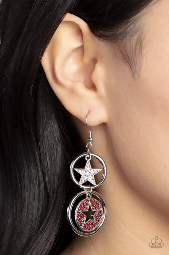 Liberty and SPARKLE for All - Red and Silver Earrings- Paparazzi Accessories