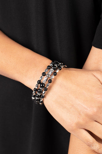 Colorfully Coiled - Black and Silver Bracelet- Paparazzi Accessories