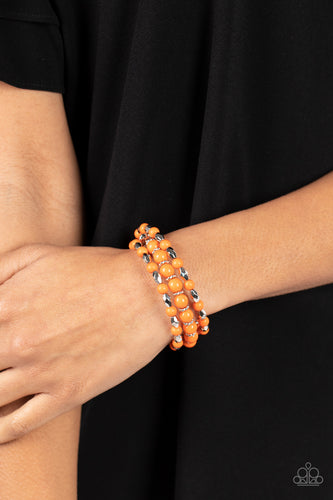 Colorfully Coiled - Orange and Silver Bracelet- Paparazzi Accessories