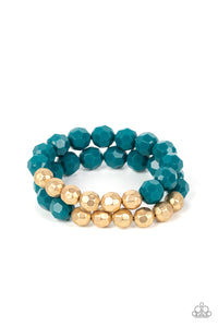 Grecian Glamour - Blue and Gold Bracelet- Paparazzi Accessories