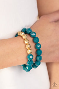 Grecian Glamour - Blue and Gold Bracelet- Paparazzi Accessories