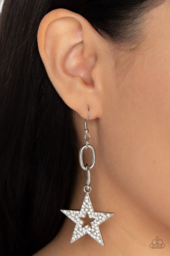 Cosmic Celebrity - White and Silver Earrings- Paparazzi Accessories