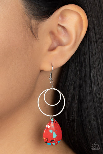Terrazzo Tempo - Red and Silver Earrings- Paparazzi Accessories