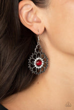 Load image into Gallery viewer, Floral Renaissance - Red and Silver Earrings- Paparazzi Accessories