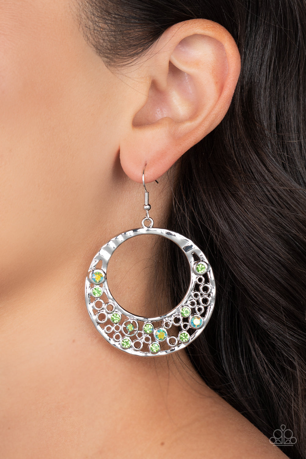 Enchanted Effervescence - Green and Silver Earrings- Paparazzi Accessories