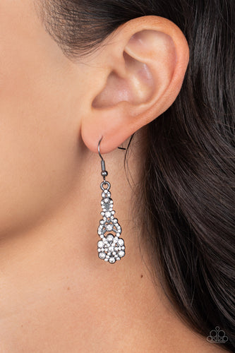 GLITZY on All Counts - White and Gunmetal Earrings- Paparazzi Accessories