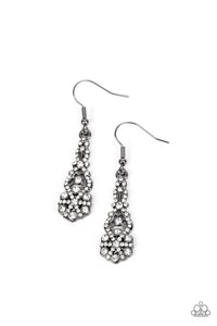 GLITZY on All Counts - White and Gunmetal Earrings- Paparazzi Accessories