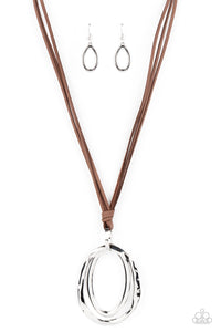 Long OVAL-due - Brown and Silver Necklace- Paparazzi Accessories