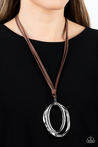 Long OVAL-due - Brown and Silver Necklace- Paparazzi Accessories