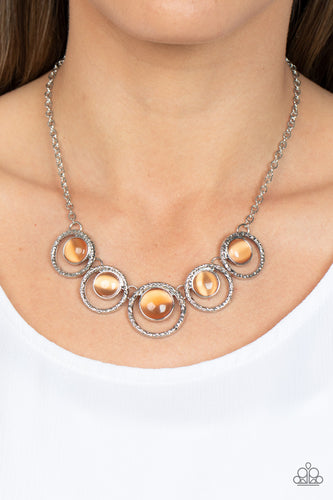 Elliptical Enchantment - Orange and Silver Necklace- Paparazzi Accessories