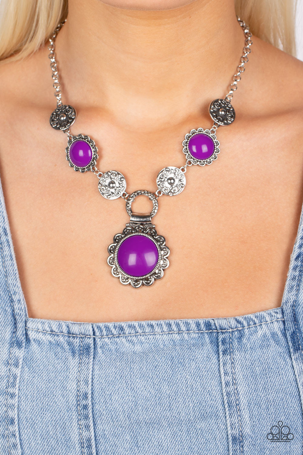 Poppy Persuasion - Purple and Silver Necklace- Paparazzi Accessories