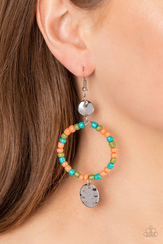 Cayman Catch - Orange and Silver Earrings- Paparazzi Accessories