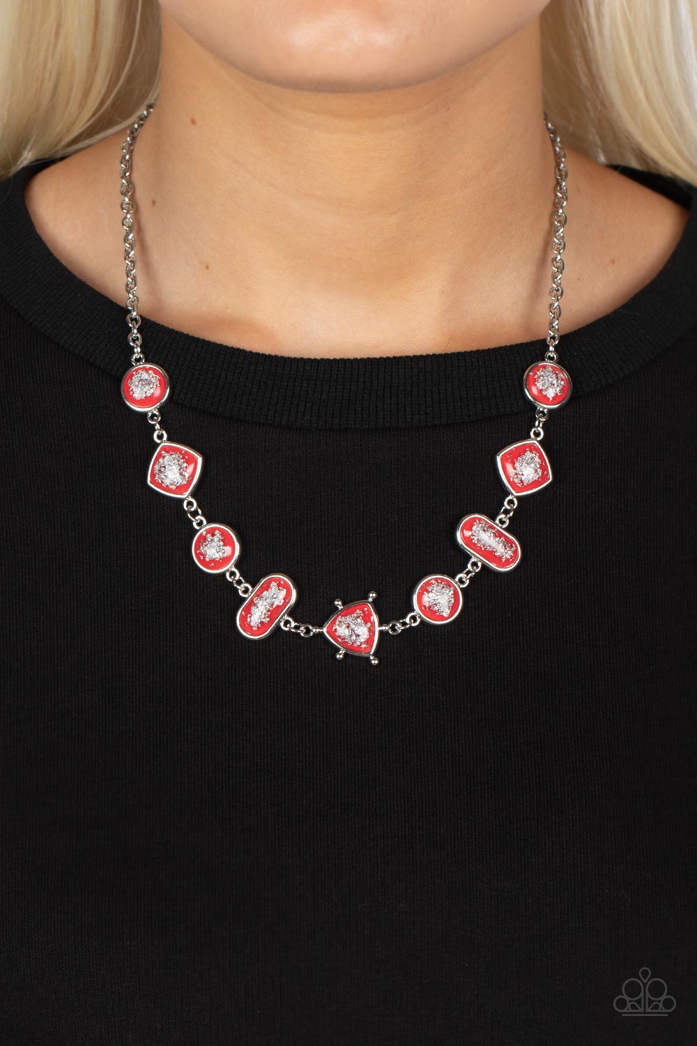 Fleek and Flecked - Red and Silver Necklace- Paparazzi Accessories