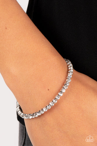 Rhinestone Spell - White and Silver Bracelet- Paparazzi Accessories