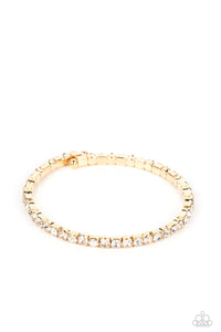 Rhinestone Spell - White and Gold Bracelet- Paparazzi Accessories