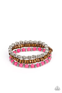 ESCAPADE Route - Pink and Brown Bracelet- Paparazzi Accessories