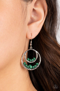 Bustling Beads - Green and Silver Earrings- Paparazzi Accessories