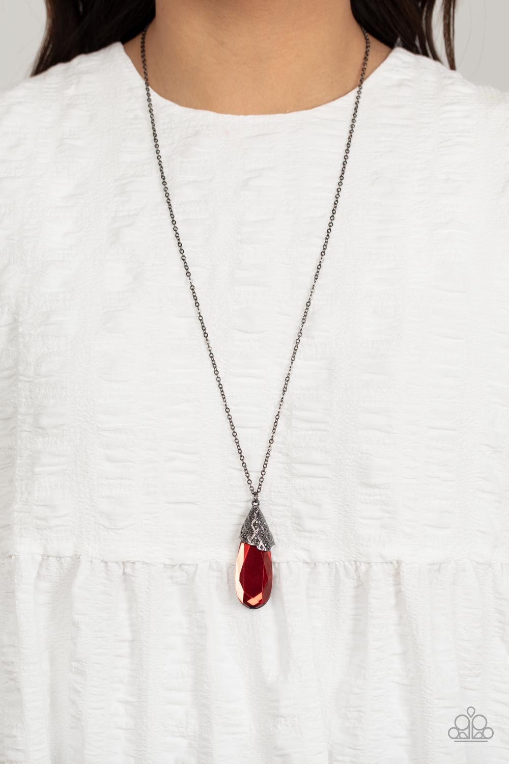 Dibs on the Dazzle - Red and Gunmetal Necklace- Paparazzi Accessories