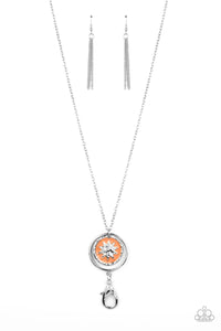 Cretian Crest - Orange and Silver Lanyard- Paparazzi Accessories