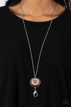Load image into Gallery viewer, Cretian Crest - Orange and Silver Lanyard- Paparazzi Accessories