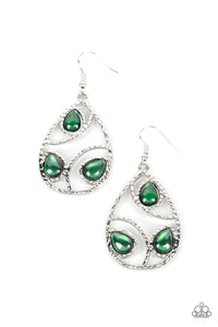 Send the BRIGHT Message - Green and Silver Earrings- Paparazzi Accessories