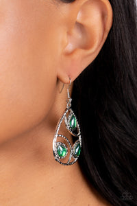 Send the BRIGHT Message - Green and Silver Earrings- Paparazzi Accessories