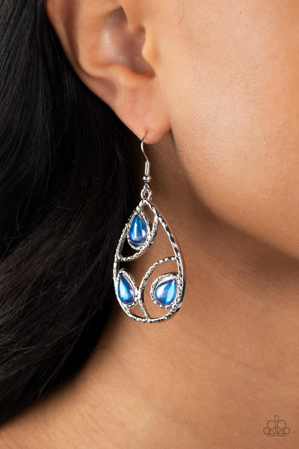 Send the BRIGHT Message - Blue and Silver Earrings- Paparazzi Accessories