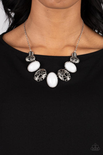 Patterned Paisley - White and Silver Necklace- Paparazzi Accessories