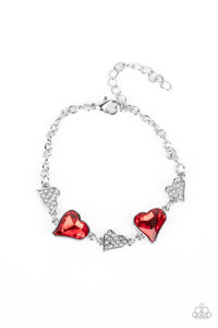 Cluelessly Crushing - Red and Silver Bracelet- Paparazzi Accessories