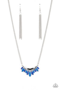 Flash of Fringe - Blue and Silver Necklace- Paparazzi Accessories