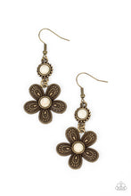 Load image into Gallery viewer, Free-Spirited Flourish - White and Brass Earrings- Paparazzi Accessories