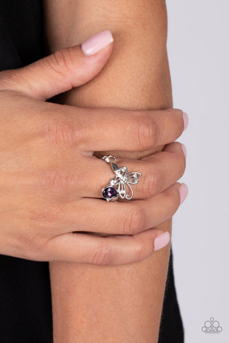 Flawless Flutter - Purple and Silver Ring- Paparazzi Accessories