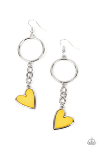 Don’t Miss a HEARTBEAT - Yellow and Silver Earrings- Paparazzi Accessories